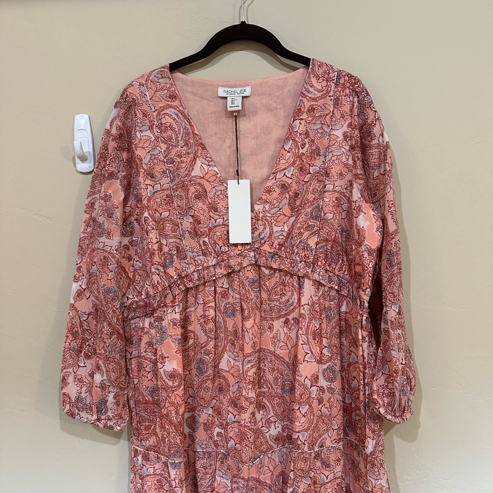NWT Rachel Zoe paisley ruffled long sleeves tiered dress Womens Sz L - Picture 9 of 13